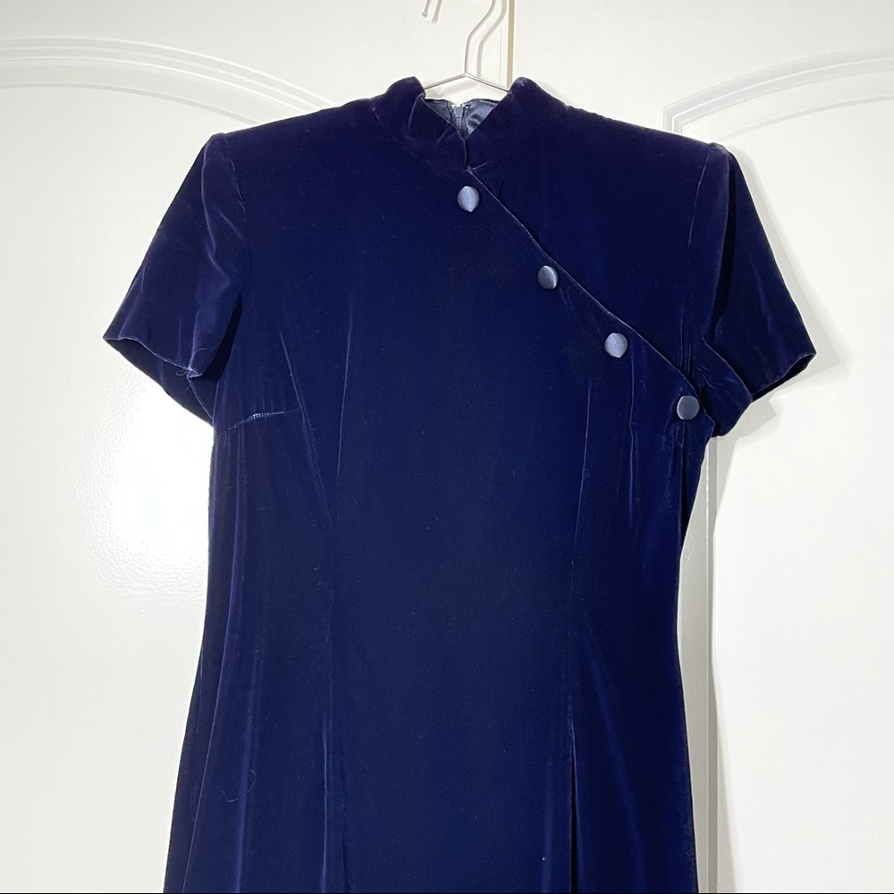Maggy London Blue/Purple Velvet Chinese Dress size 6 - Picture 9 of 13